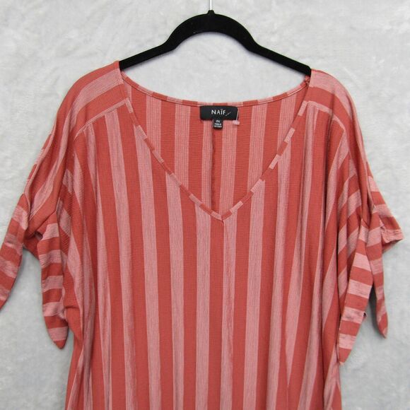 Naif Top Shirt Womens 2X Pink V-Neck Tie Sleeve Blouse Striped - Picture 2 of 8